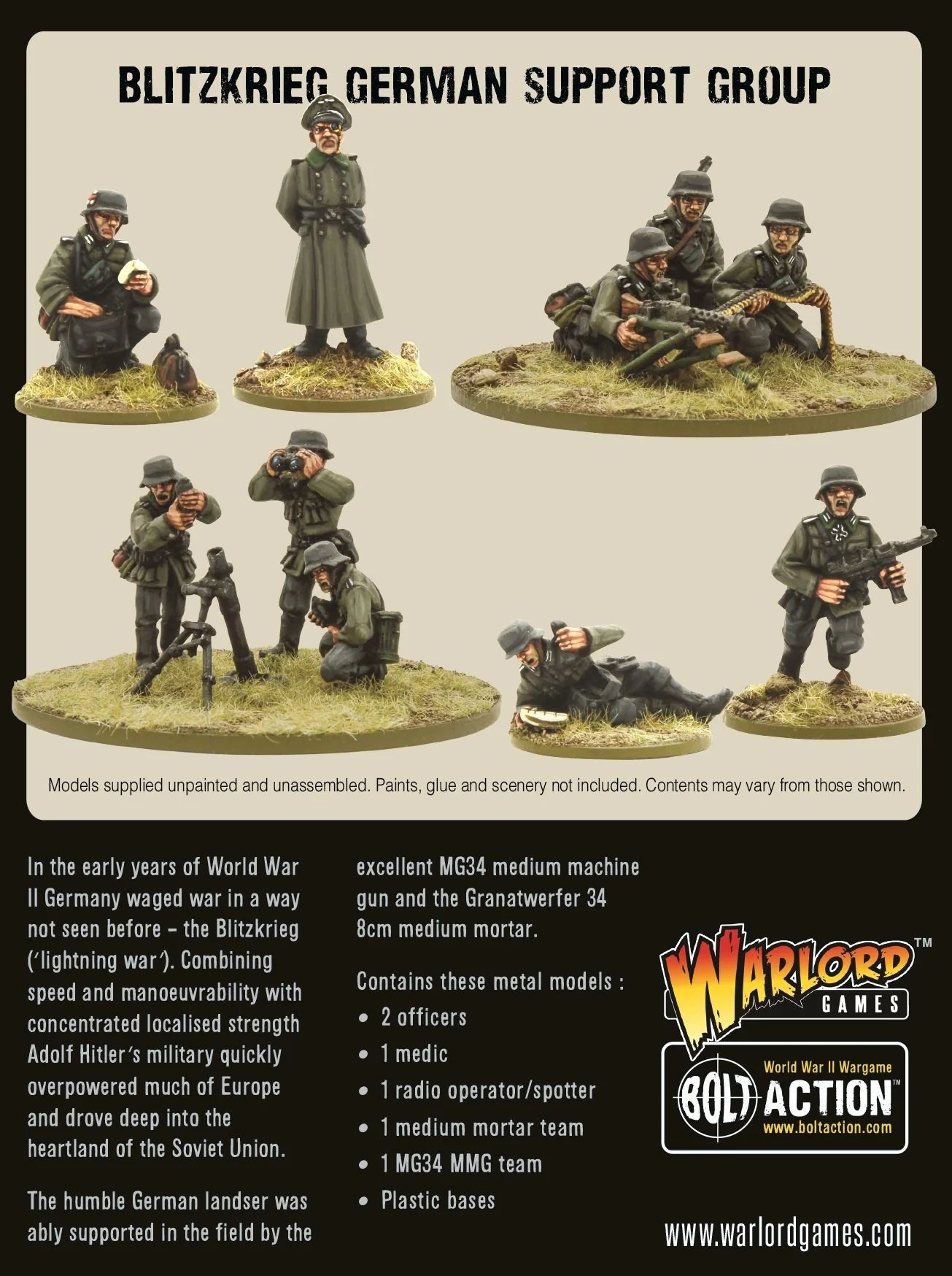 German Blitzkrieg Support Group (HQ, Mortar & MMG)