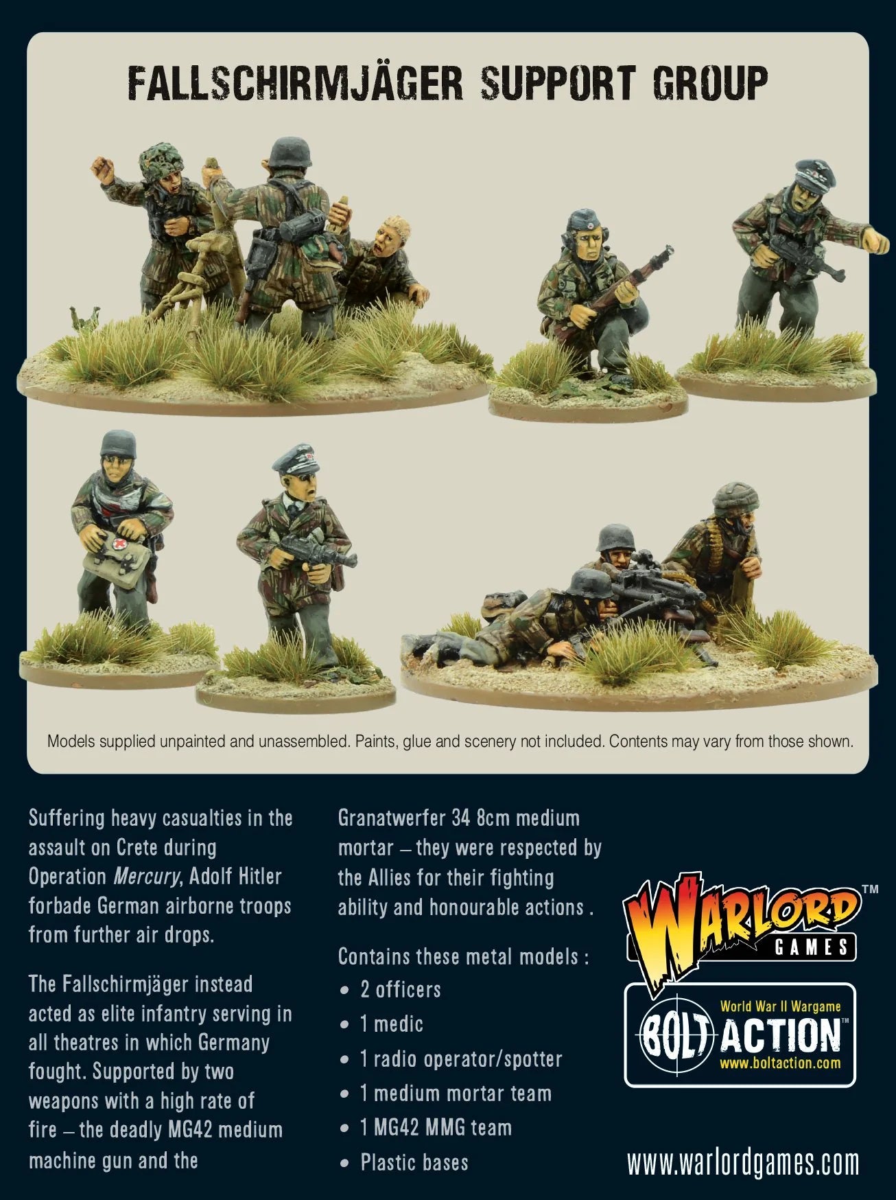 German Fallschirmjäger Support Group (HQ, Mortar & MMG)