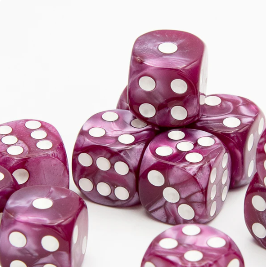 16mm D6 Dice, Pearl Fuchsia Round Edge 12 pack