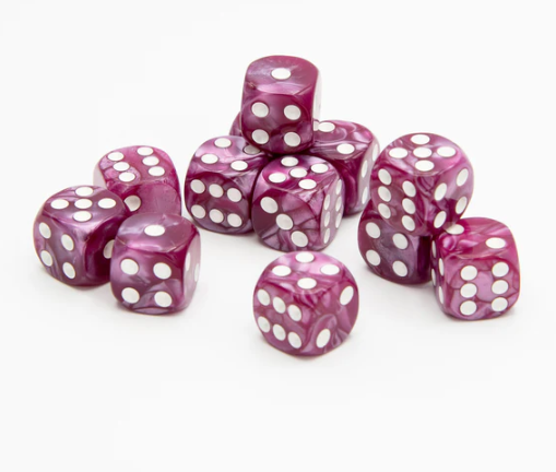 16mm D6 Dice, Pearl Fuchsia Round Edge 12 pack