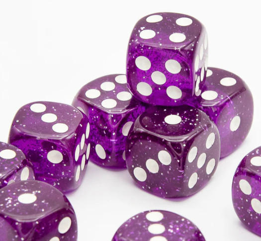 16mm D6 Dice, Transparent, Round Edge, 12 pack