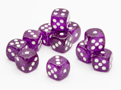 16mm D6 Dice, Transparent, Round Edge, 12 pack